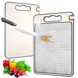 Cutting Board Double Sided, Abnaok Stainless Steel Cutting Board for Kitchen, Food-Grade, Wheat Straw Cutting Boards for Meat, Veggies, Fruits, Easy to Clean