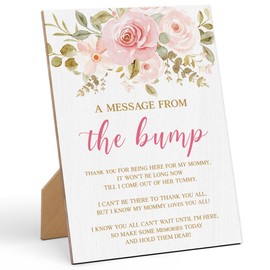 Baby Shower Games a Message from The Bump Baby Shower Game Sign-8×11 Inches, Floral Wooden Game Sign, Gender Neutral Tabletop Decor for Gender Reveal Party, Baby Shower Decoration-LA25