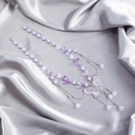 Y2K Pink/Purple Butterfly Choker Necklace Imitaion Pearl Acrylic Love Heart Beaded Chain Collar Necklace Tulip Flower Tassels Pendant Necklace for Women Party Prom (purple)