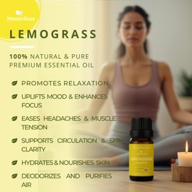 Lemongrass Essential Oil, 100% Natural & Pure Lemongrass Oil for Skin, Hair, Aromatherapy Oils, Candle Making, Therapeutic Grade for Wellness & Comfort, Bright & Zesty Scent, 10ml