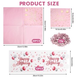 Pack of 20 Napkins Happy Birthday Pink 12 Pieces Lantern Table Decoration Birthday 100 Pieces Confetti Birthday Decoration Napkins Birthday Woman Birthday Party Decoration