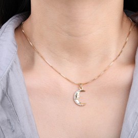 Boho Cz Crescent Moon Necklace Dainty Gold Necklace for Women Wedding Cubic Zirconia Moon Choker Crystal Moon Pendant Necklace Simple Thin Chain Necklace Rhinestone Celestial Necklace Jewelry
