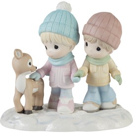 Precious Moments Figurine | A Winter Walk Is Warmer with You Porcelain Figurine | Winter Figurine with Deer Decor | Hand-Painted
