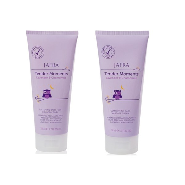 Jafra Tender Moments Hair & Body Wash & Baby Massage Cream 2 Piece Set (Lavender & Chamomile Scent)