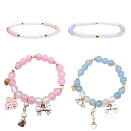 Ubephant Cinnaoroll Bracelet, Cinnaoroll Bracelets, Melody Bracelet, Cinnaoroll Jewellery, Cinnamoroll and Melody Charm Bracelet, Pack of 2 Crystal Bead Bracelets, Birthday Gifts Gift for Girls