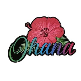 Aloha Designs - Ohana Aloha Hawaii Hibiscus Magnet with Colorful Embossed Letters | Decorative Hawaiian Decor with Island Vibe for Home, Bar, Tiki Bar, Laua & Restaurant | Ohana Magnet 5 x 4 inch
