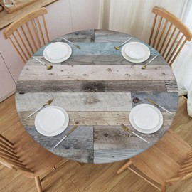 FATTTYCY Round Table Cloth Farmhouse Wood Tablecloth Elastic Edge Fitted Table Cover Fits Tables Up to 45"-50" Diameter