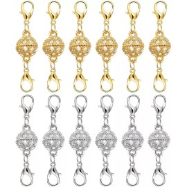 Bonison 12 PK Round Ball Lobster Clasps Gold & Silver Colors Magnetic Snap Hook Extender