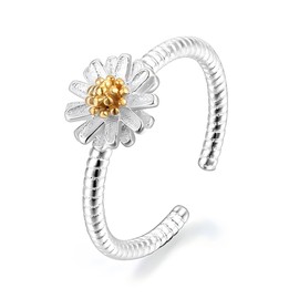 BORUO Women Sterling Silver Hug Rings，Silver Fidget Ring For Women Adjustable Flower Ring，Gifts For Daughter