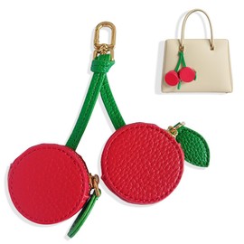 Culuxera Cherry Coin Purse Keychain - Mini Cute Fruit Bag Charm for Bag and Handbag Decor | Aesthetic Small PU Leather Travel Jewelry Pouch for Women and Girls(Red Cherry)