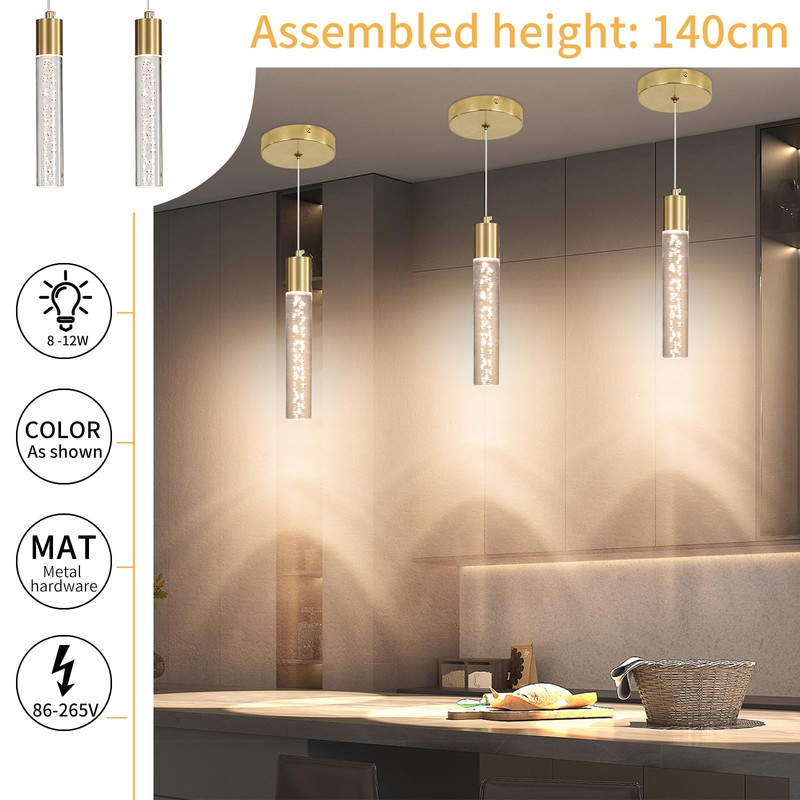 2 Pack Modern Kitchen Island Hanging Light, Gold LED Pendant