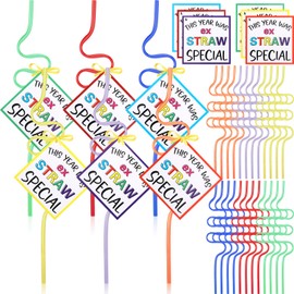 FillTouch 36 Pack Silly Straws End of the Year Gifts for Student Reusable Crazy Straws Set with Blessing Card Summer Drinking Straws for Kids Kindergarten Classroom Graduation Party Favors