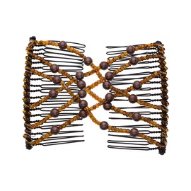 Ruihfas Easy Stretch Comb Beaded Double Stretching Combs Hair Styling Accessories for Women Girls Hair Bun Maker (Coffee)