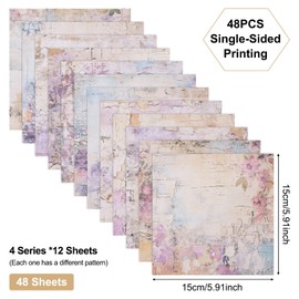 HICOHAND Vintage Scrapbook Paper Pad, 48 Pieces Single Sided Printing Card Paper for Card Making Art Album Collage Scrapbook Accessories
