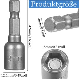 3 Pieces Magnetic 8 mm Bit Socket, Magnetic Nut Set for External Hex Screws, Cordless Screwdriver, Chrome Vanadium Steel, 1/4 Inch Size, 4.2 cm Length