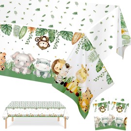 Pack of 2 Jungle Safari Tablecloth, Jungle Animals Tablecloth, for Jungle Themed Party, Children, Boys, Birthday Party Decoration, Waterproof, 137 x 274 cm