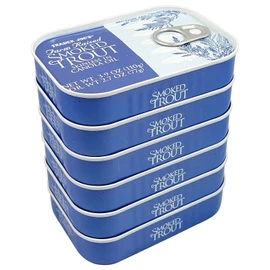 Trader Joe's Smoked Trout Fillets in Oil Skinless 3.9 oz Tin, (6 Pack)