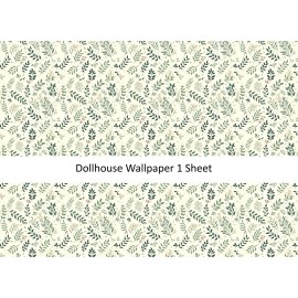 MiniatureCrush Dollhouse Wallpaper Vines and Berries Greens Cream 1:12 Scale MiniatureCrush