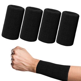 SMCEHEYA 4 Pack Sweat Bands for Wristbands 15x8cm Wrist Bands Extended, Wristbands Sweatbands Absorbent For Gym Sports Tennis Running, Wrist Sweat Bands Men Black, Sweatbands for Women Cotton