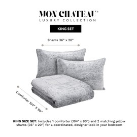 Mon Chateau Sanctuary Quilted Faux Fur Comforter Set, 3-Piece Quilted King Bedding Set Includes 104" x 90" Comforter & 2 Pillow Shams, Ultra Soft, Plush, Warm & Stylish Bedroom Decor, Silver Frost