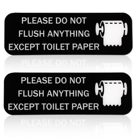 Please Do Not Flush Anything Except Toilet Paper Sign, 2 Pack 9x3 Inch Do Not Flush Sign for Bathroom Sticker Acrylic Self-Adhesive toilet Signs for Business, Home, Office