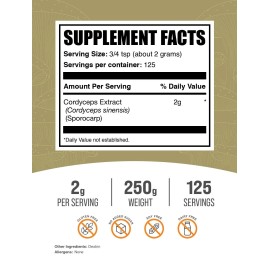 BulkSupplements Cordyceps Mushroom Extract Powder 8.8 Ounce Dietary Supplement For Wellness