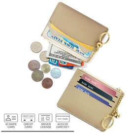 NANXJIUR Women's 5 Cards Slim Minimalist Card Holder Cases Card Holder Wallet Key Ring Front Pocket Purse Mini Credit Card Cases, khaki, Classic