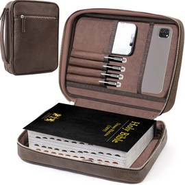 Bible Cover - Bible Case with Durable Handle, Men's Carrying Book Case Church Bag Bible, Fits Bibles up to 9" x 6.5", Protective with Zippered Pocket, Ideal for Father's Gift, Christian Gift