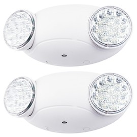 LIT-PaTH LED Emergency Lighting Fixtures with 2 LED Bug Eye Heads and Back Up Batteries- US Standard Exit Light, UL 924 and CEC Qualified, 120/277 Voltage, White, 2-Pack