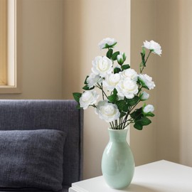 MAGICLULU 6Pcs Peonies Artificial Flowers White Fake Peonies Bouquet Silk Flower Leaf for Faux Floral Arrangements Centerpiece Table Wedding Party Home Decor (25.6 Inch Tall, )