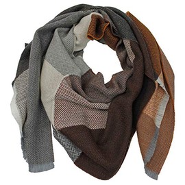 Wool Scarf Woven Scarf Winter Scarf Herringbone & Checked 210 x 50 cm Wool Made in Germany, Orange brown