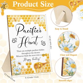 51 Pcs Cool Baby Shower Games Include Baby Pacifier Hunt Sign Wooden Baby Gift Sets Gender Reveal Party Favors 50 Acrylic Baby Pacifiers Mini Plastic Pacifiers for Baby Gender Reveal (Bee, Pink)