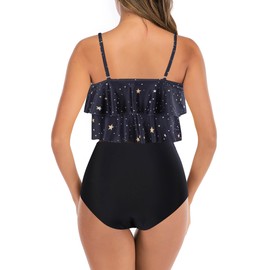 Trajes de baño tankini para mujer, con volantes y control de barriga, diseño floral, de cintura alta, bikini de dos piezas, Estrella negra, XXL