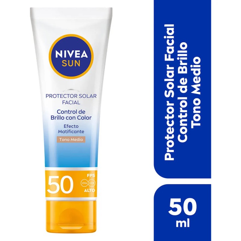 Protector Solar Facial NIVEA SUN Control Brillo Tono Medio, Cobertura