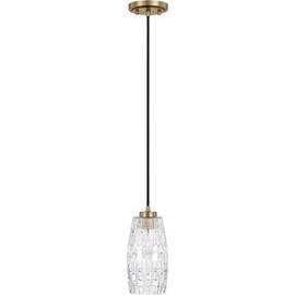 Capital Lighting 328611AD-450 Dosey Art Deco Embossed Glass Mini Pendant, 1-Light 100 Watt, 11" H x 5" W, Aged Brass