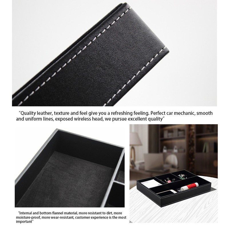 4 Compartments Leatherette Valet Tray Desk Dresser Top Organizer Box