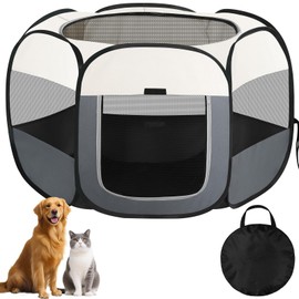 Pet Playpen for Dogs Cats, Foldable Dog Pen for Indoor Outdoor, Portable Puppy Play Pen Soft Fabric Kennel, Lightweight Cat Playpen for Puppy, Kitten, Rabbit, Hamster (Beige, M (85x85x58cm), 6)