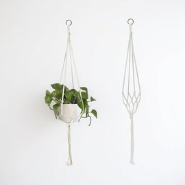 Macramé Plant Hanger, White Cotton Rope, x1