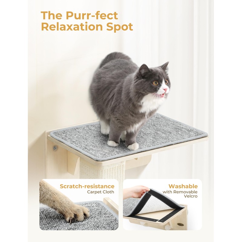 Pecute Double Cat Shelves with Cat Scratching Post for Wall