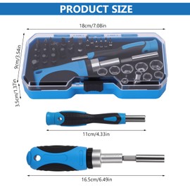 44 Pcs Ratchet Screwdriver Bit Set, 1/4” Hex Driver Bits & Socket Set with Case, Repair Tool Kits with Torx & Precision Multi Bits, Impact Screwdriver Bit Set for DIY/Electronics Repair/Hand Tools