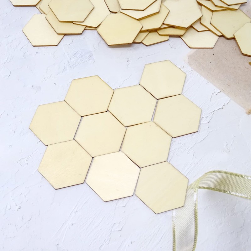Honbay 50PCS 50mm/2Inch Hexagon Blank Unfinished Wood Slices for DIY