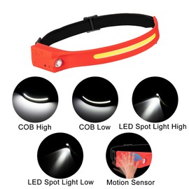 Linterna frontal, faros LED recargables 1200 lúmenes, 2 COB 210 ° de haz ancho con sensor de movimiento, 5 modos, ligero, impermeable, para correr, camping, senderismo