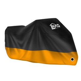 LIHAO 190T Motorcycle Cover Waterproof Motorbike 190T Polyester Indoor Outdoor Rain UV Dust Protective Covering For Motorbikes, Scooter, Moped Bike,Motorcross (Black And Orange)