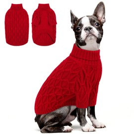 Queenmore Large Dog Sweater,Dog Sweaters for Large Dogs Male Female,Thanksgiving Fall Knit Sweater for Dogs,Turtleneck Thick DogSweaters,Winter Knitwear Pet Clothes for Corgi,French Bulldog(Red,L)