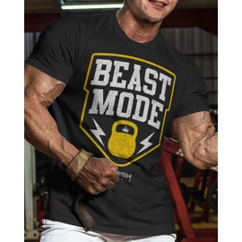 BeastMode Gym Workout Shirt for Men, Gym Lifting T-Shirt (XXL, Beast Mode Color on Black)