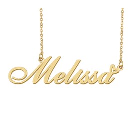 Aoloshow Melissa Name Necklace Heart Charm Pendant 18k Gold Plated Stainless Steel Jewelry for Womens Graduation