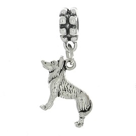 LGU Sterling Silver Oxidized Siberian Husky Dog Dangle Bead Charm