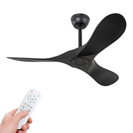 OMYU 42 Inch Black Ceiling Fan no Light with Remote Control,ABS Blades,Reversible DC Motor,Timer Setting,Modern Outdoor Indoor Ceiling Fan without Light for Bedroom Farmhouse Patios Office