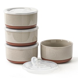 Chubacoo Ceramic Bowl with Lid: 20 oz Microwave Safe Porcelain Soup Containers for Food Storage, Meal Prep, Working Lunch, Picnic & Camping - 5-Inch Set of 4 Dipped Color & Speckle Grey