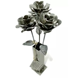 Metal Relic 3 Welded Metal Roses and Vase, Three Metal Forever Roses with Vase!